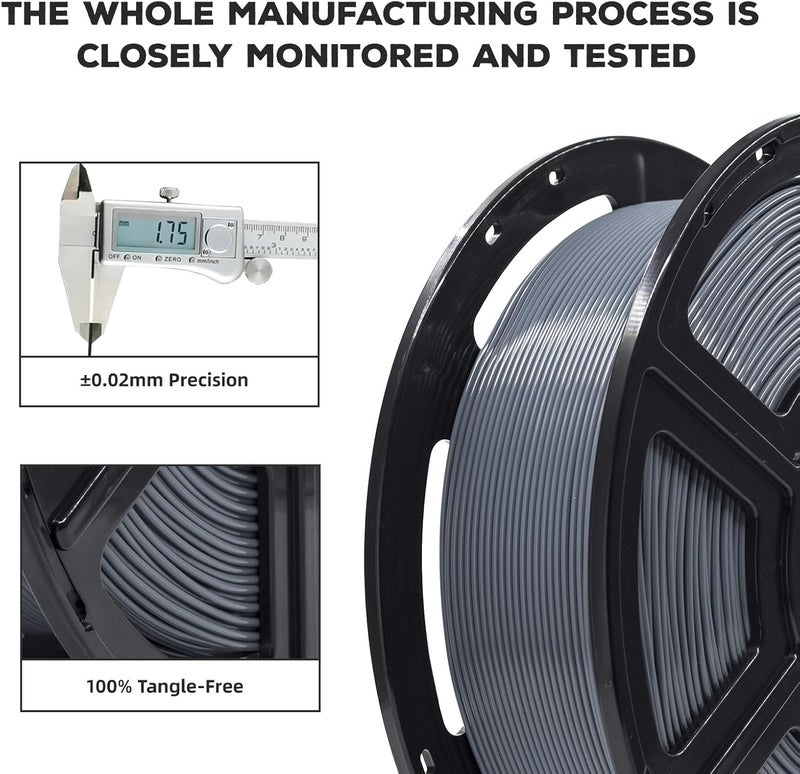 FLASHFORGE PLA Filament 1.75mm, 3D Printer Filament 1kg (2.2lbs) Spool, Dimensional Accuracy +/- 0.02mm, 3D Printing Filament Easy to Use and Fits for Most FDM 3D Printers (Grey) - Image 3